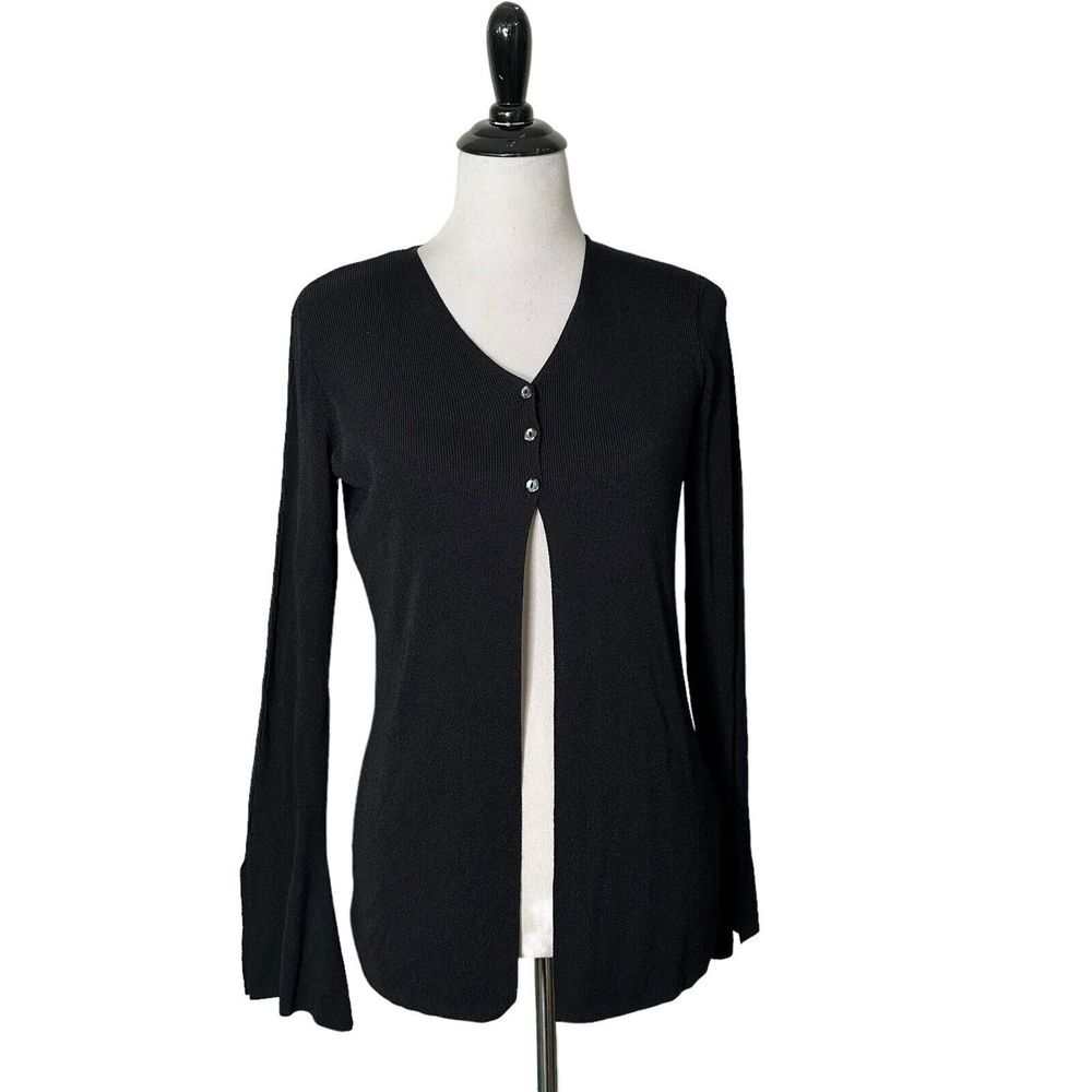 Lillie Rubin Top Womens M Black Open Front Flare Sleeve Cut Out Goth‎ Whimsigoth